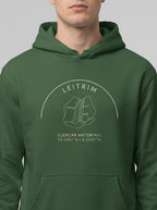 Green hoodie with white graphic and text on a gray background