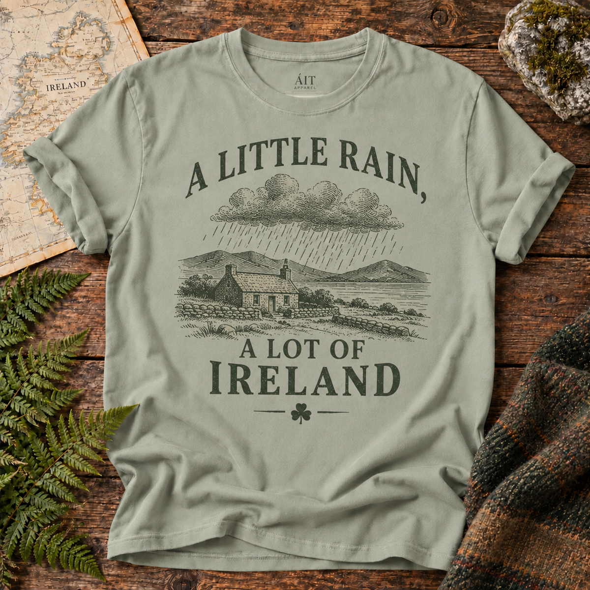 A Little Rain, A Lot of Ireland T-Shirt — Bay — Áit Standard Catalog Mockup v1