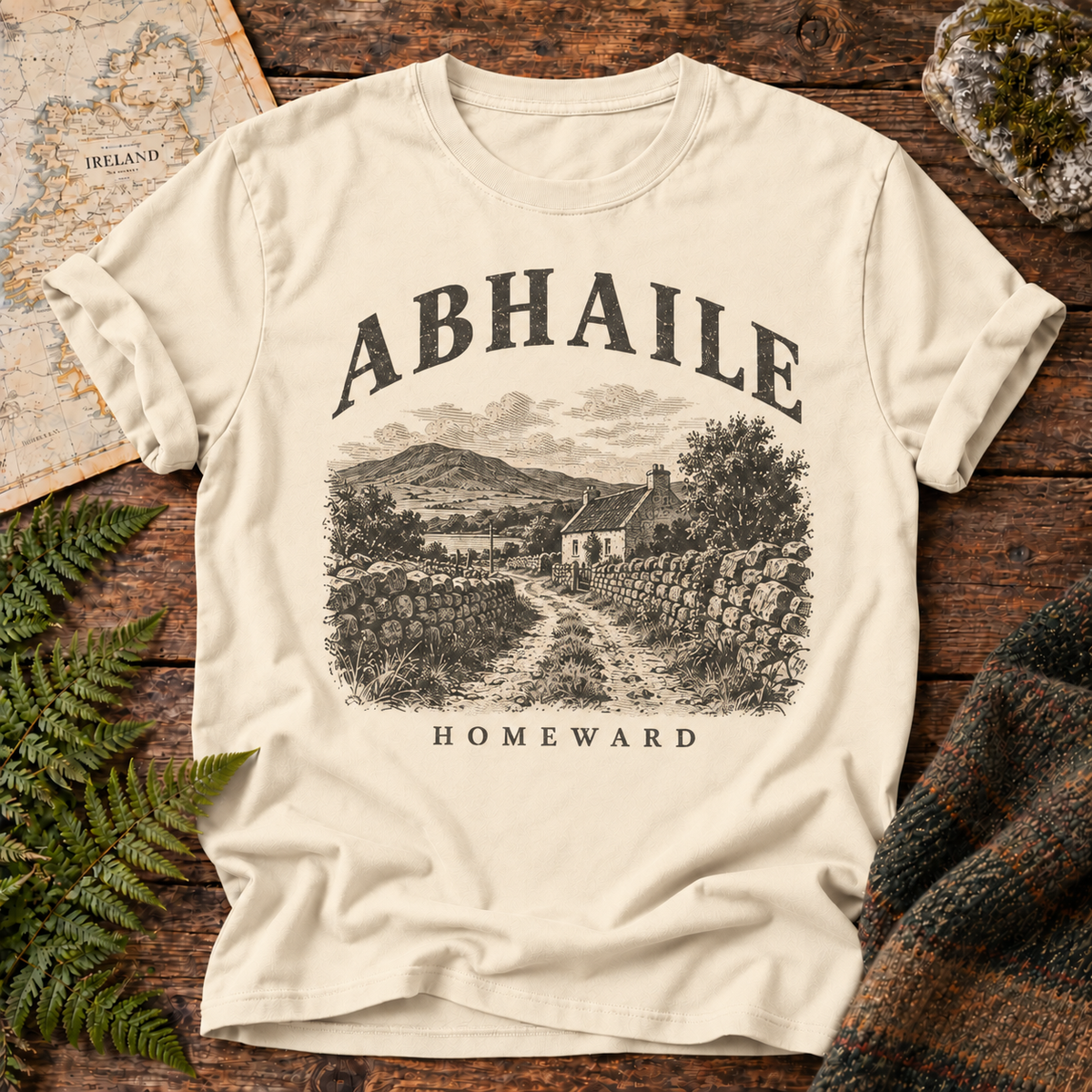 Abhaile Homeward T-Shirt — Ivory — Áit Standard Catalog Mockup v1 realistic