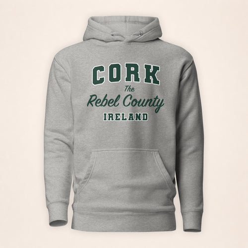 Cork Collegiate Hoodie in carbon grey on a warm ivory background
