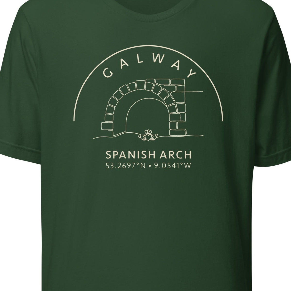 Galway Spanish Arch & Claddagh T-shirt chest design detail