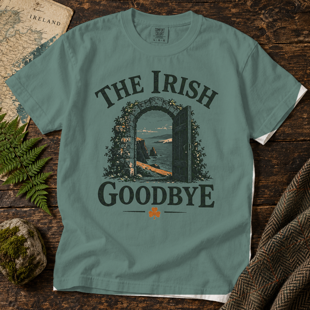The Irish Goodbye T-Shirt — Bay — Áit Standard Catalog Mockup v1