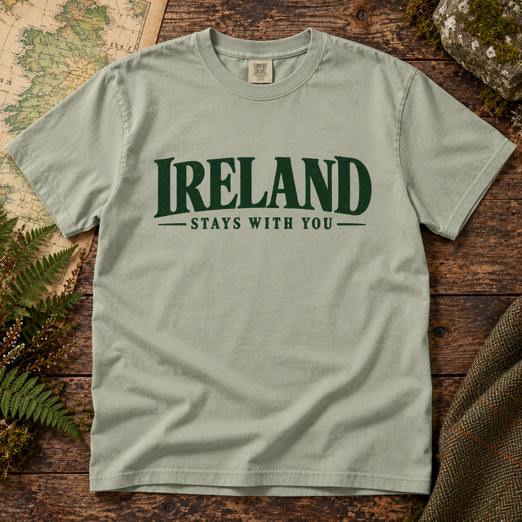 Ireland Stays With You T-Shirt — Bay — Áit Standard Catalog Mockup v1