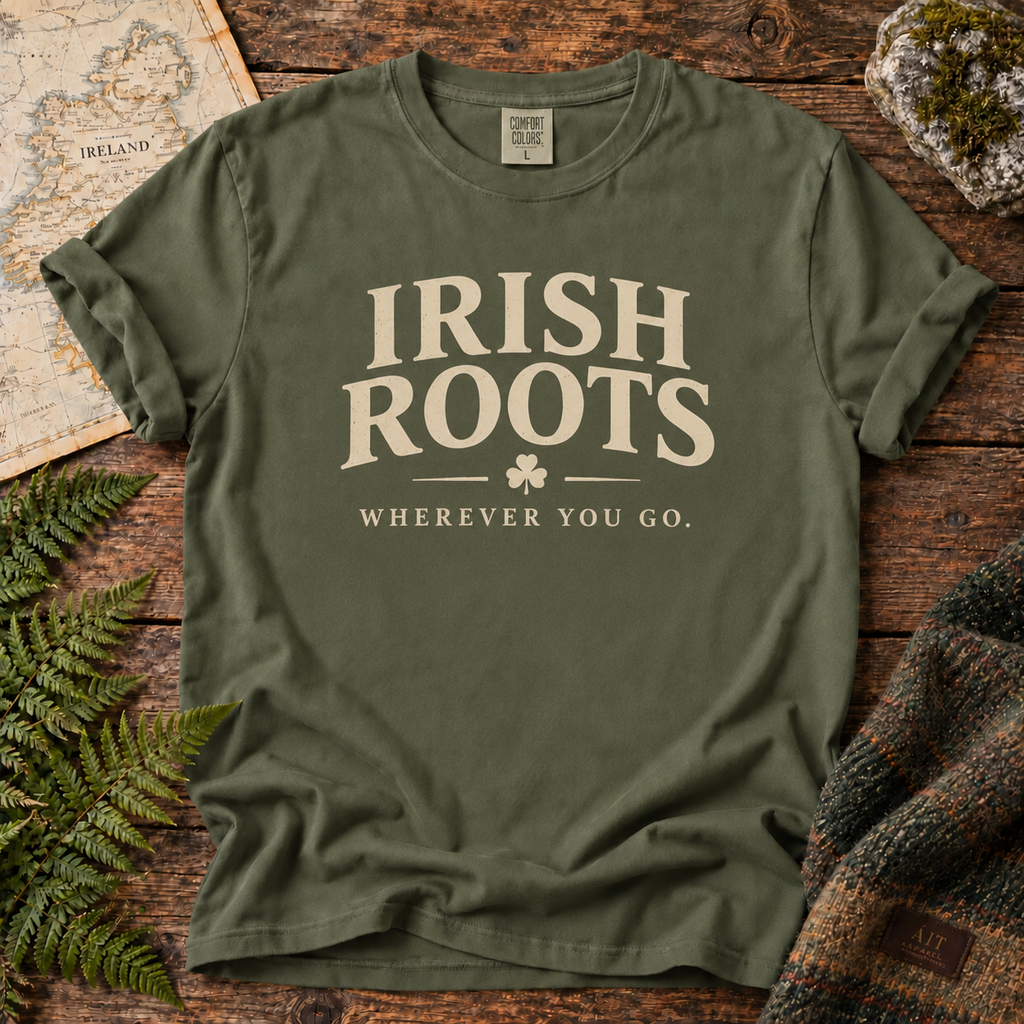 Irish Roots T-Shirt — Moss — Áit Standard Catalog Mockup v1