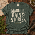 Made of Rain & Stories T-Shirt — Blue Spruce — Áit Standard Catalog Mockup v1
