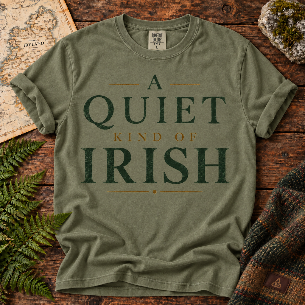 A Quiet Kind of Irish T-Shirt — Sage — Áit Standard Catalog Mockup v1