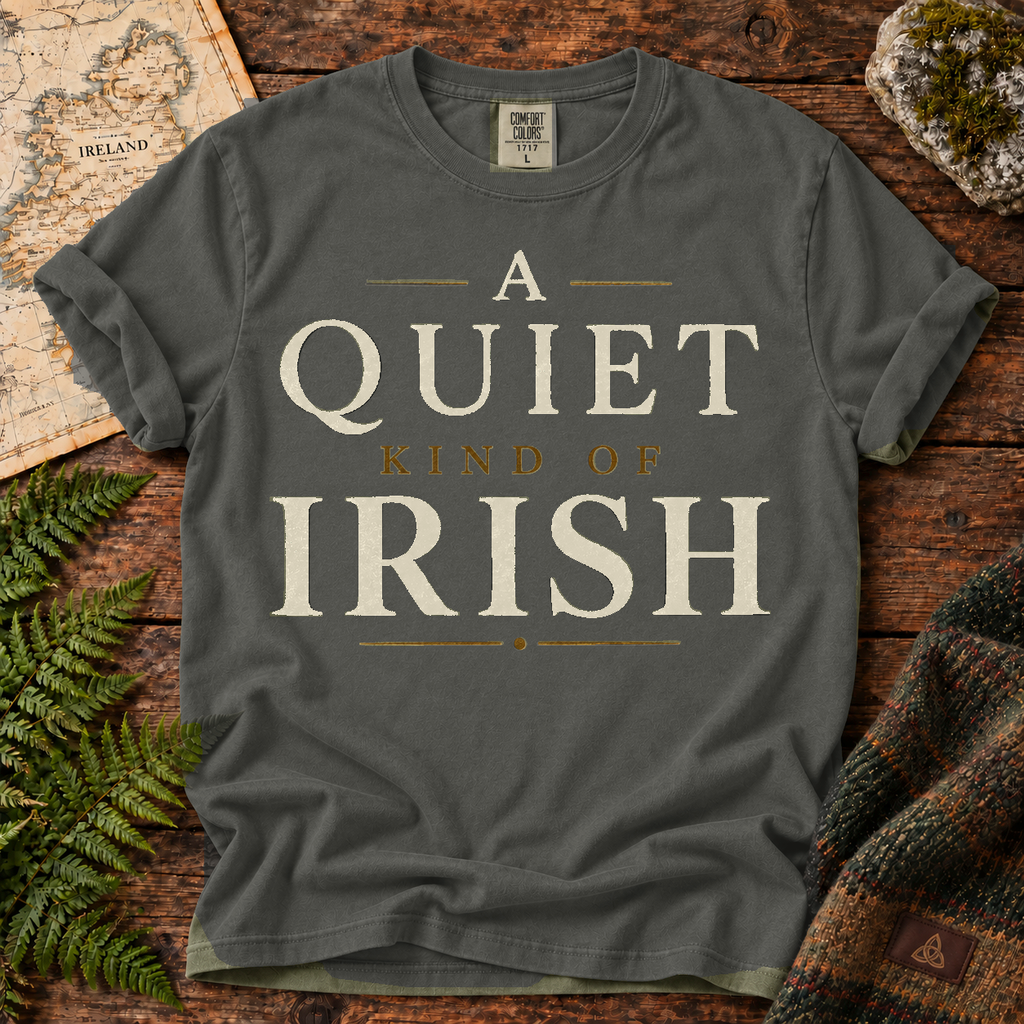 A Quiet Kind of Irish T-Shirt — Pepper — Áit Standard Catalog Mockup v1