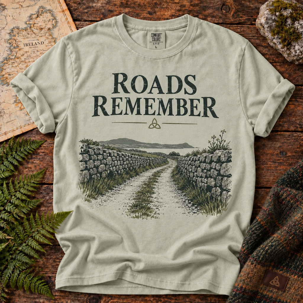 Roads Remember T-Shirt — Bay — Áit Standard Catalog Mockup v1