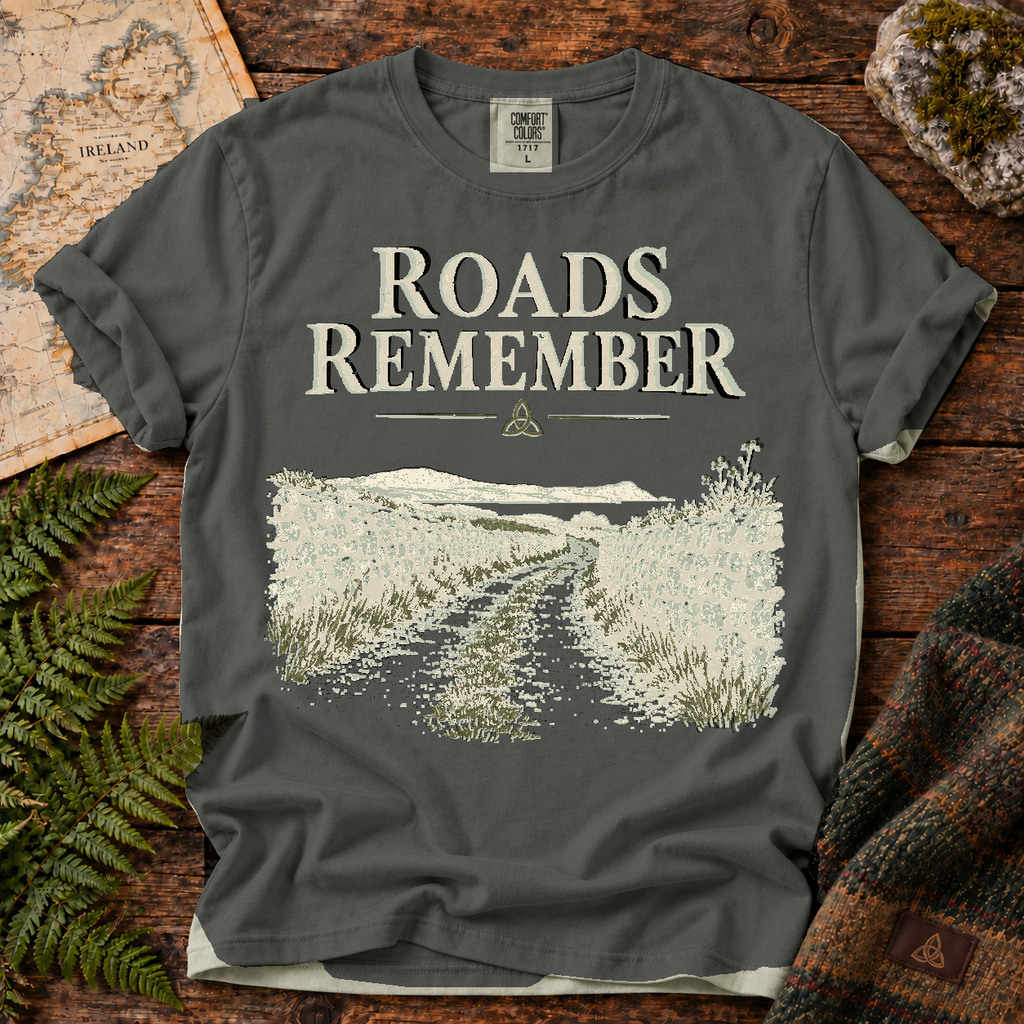 Roads Remember T-Shirt — Pepper — Áit Standard Catalog Mockup v1