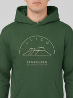 Green hoodie with 'Sligo Benbulben' design on a gray background