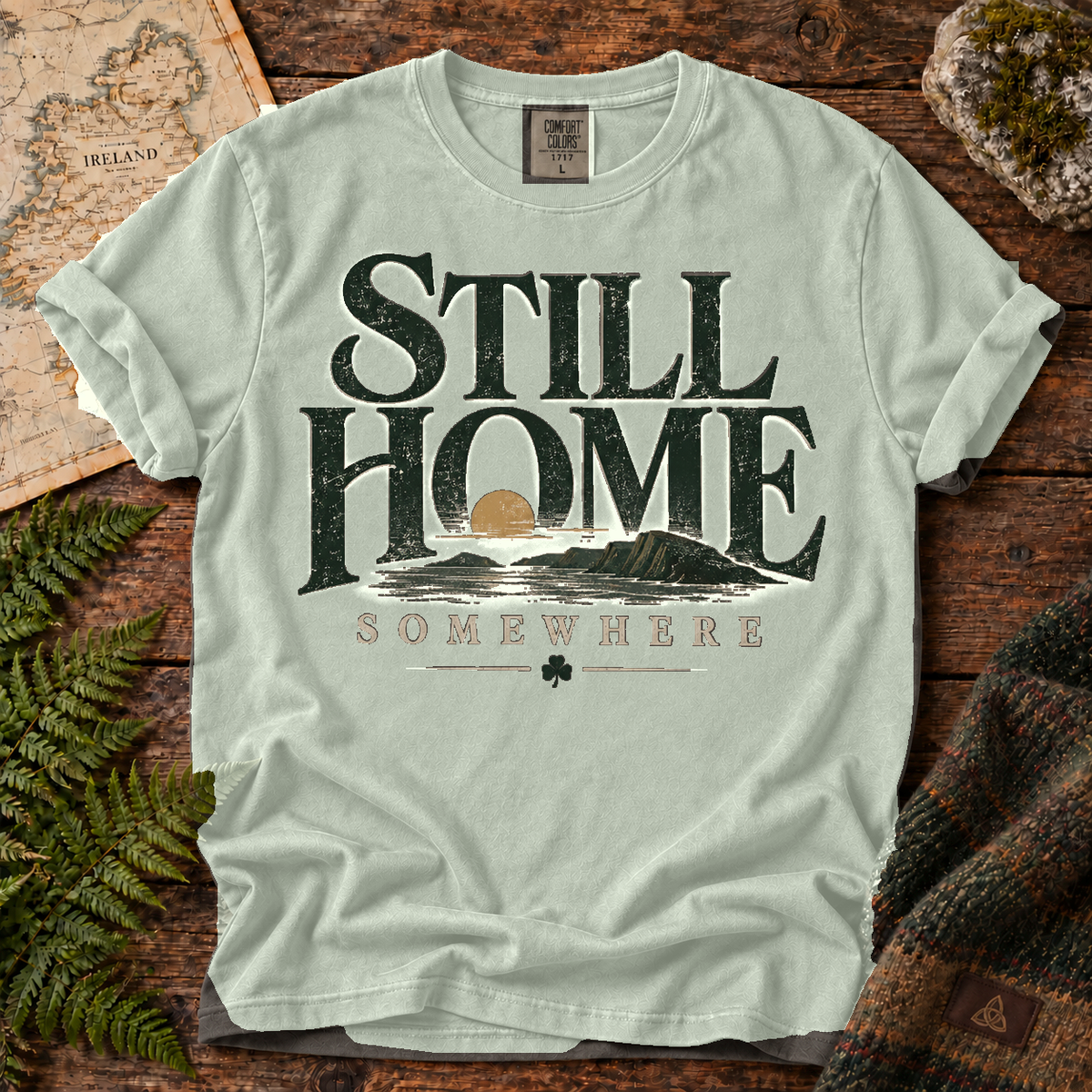 Still Home Somewhere T-Shirt — Bay — Áit Standard Catalog Mockup v1