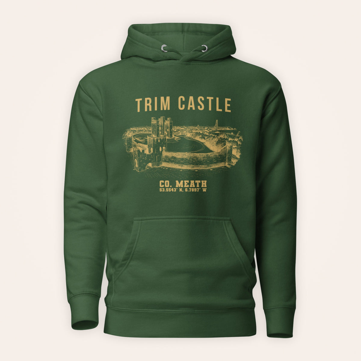 Meath Trim Castle hoodie front view on warm ivory background