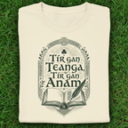 Folded t-shirt with a design on grass