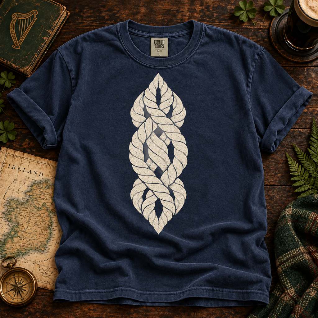 Aran Cable Mark T-Shirt — Navy