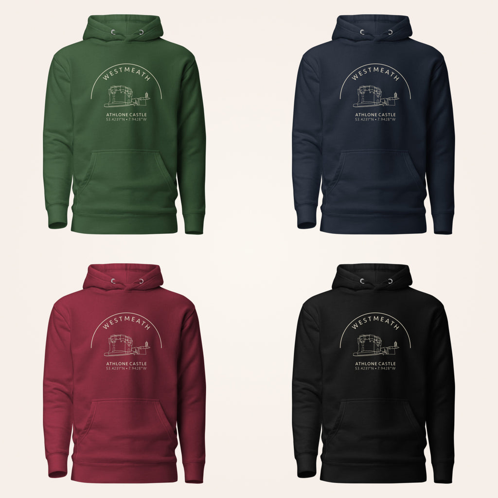 Westmeath Athlone Castle hoodie in forest green navy maroon and black