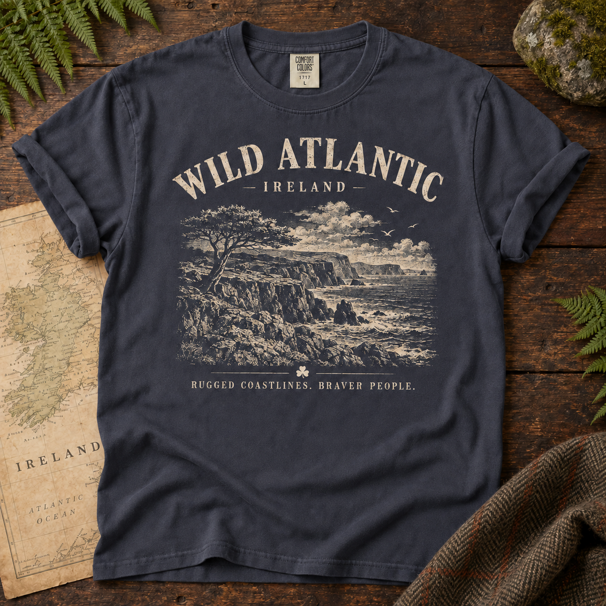 Wild Atlantic Ireland T-Shirt — Navy — Áit Standard Catalog Mockup v1